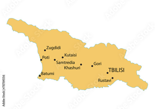 yellow map of Georgia with indication of largest cities