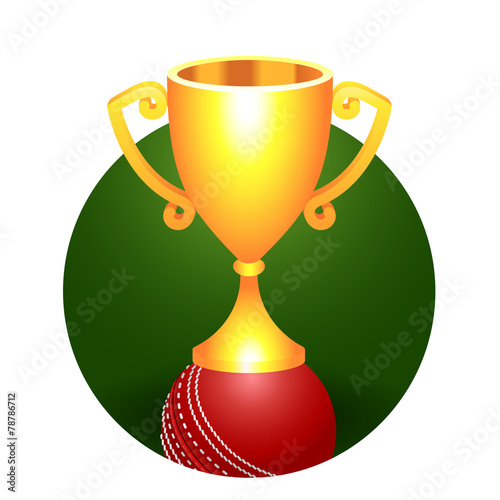 Trophy gold cricket cup on a green background