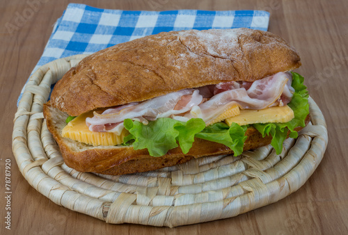 Ciabatta with cheese and bacon