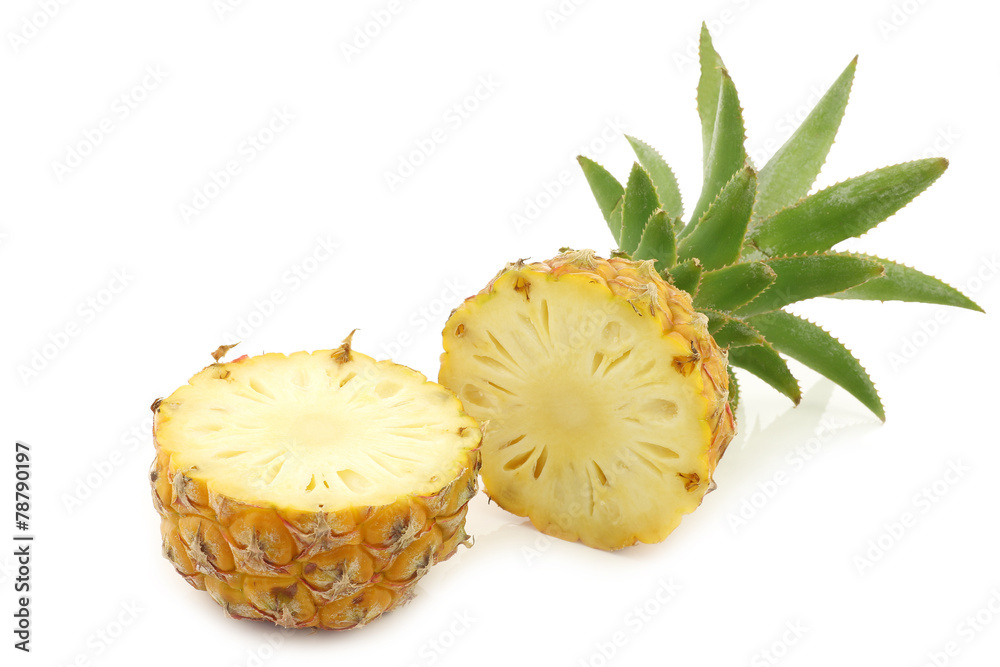 cut mini pineapple fruit on a white background cut mini pineapple fruit on a white background