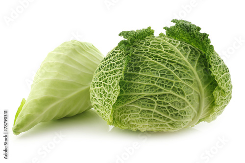 green cabbage and a pointed cabbage on a white background