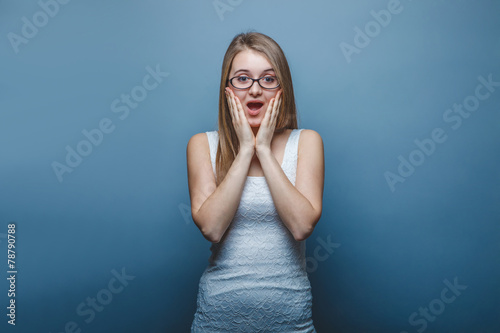 European-looking girl of twenty years surprise, opened her mouth