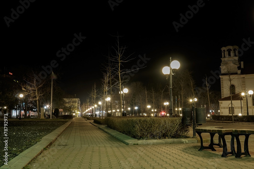 Central Square at night. Pomorie, Bulgaria. © Denis Martynov
