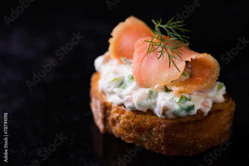 Canape with smoked salmon and cream cheese