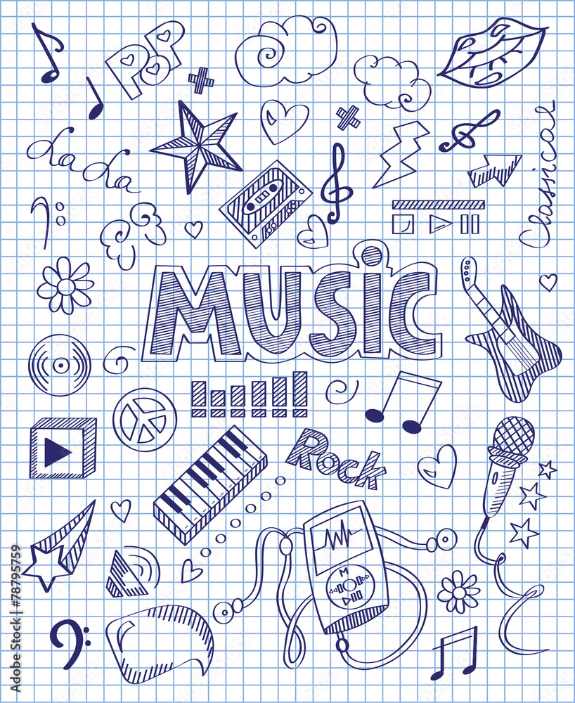 Hand drawn music set Hand drawn music set