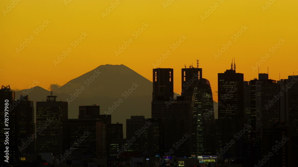M't fuji and shinjuku buildings after sunset M't fuji and shinjuku buildings after sunset