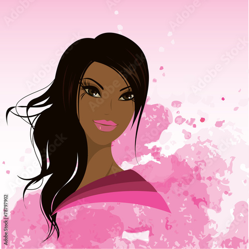 Pretty young african american woman, Vector illustration.