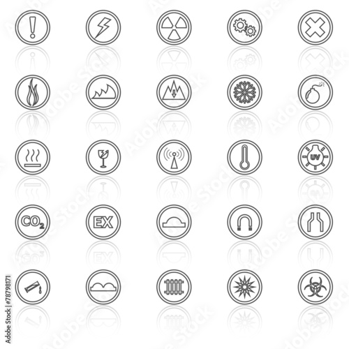 Warning sign line icons with reflect on white background