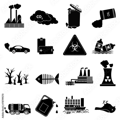 environment pollution icons set