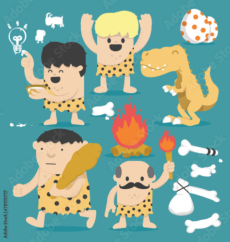 Illustration Cartoon Caveman set