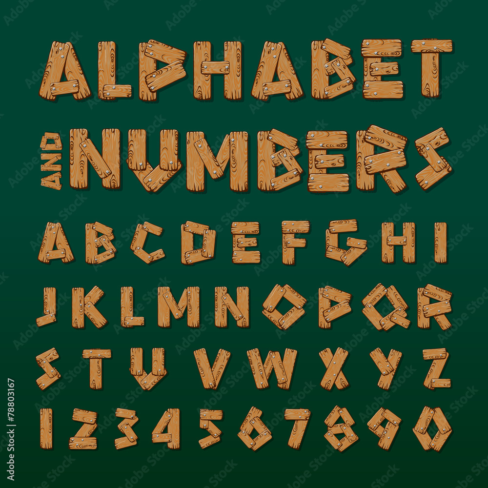 Wooden Alphabet And Numbers Stock Vector | Adobe Stock