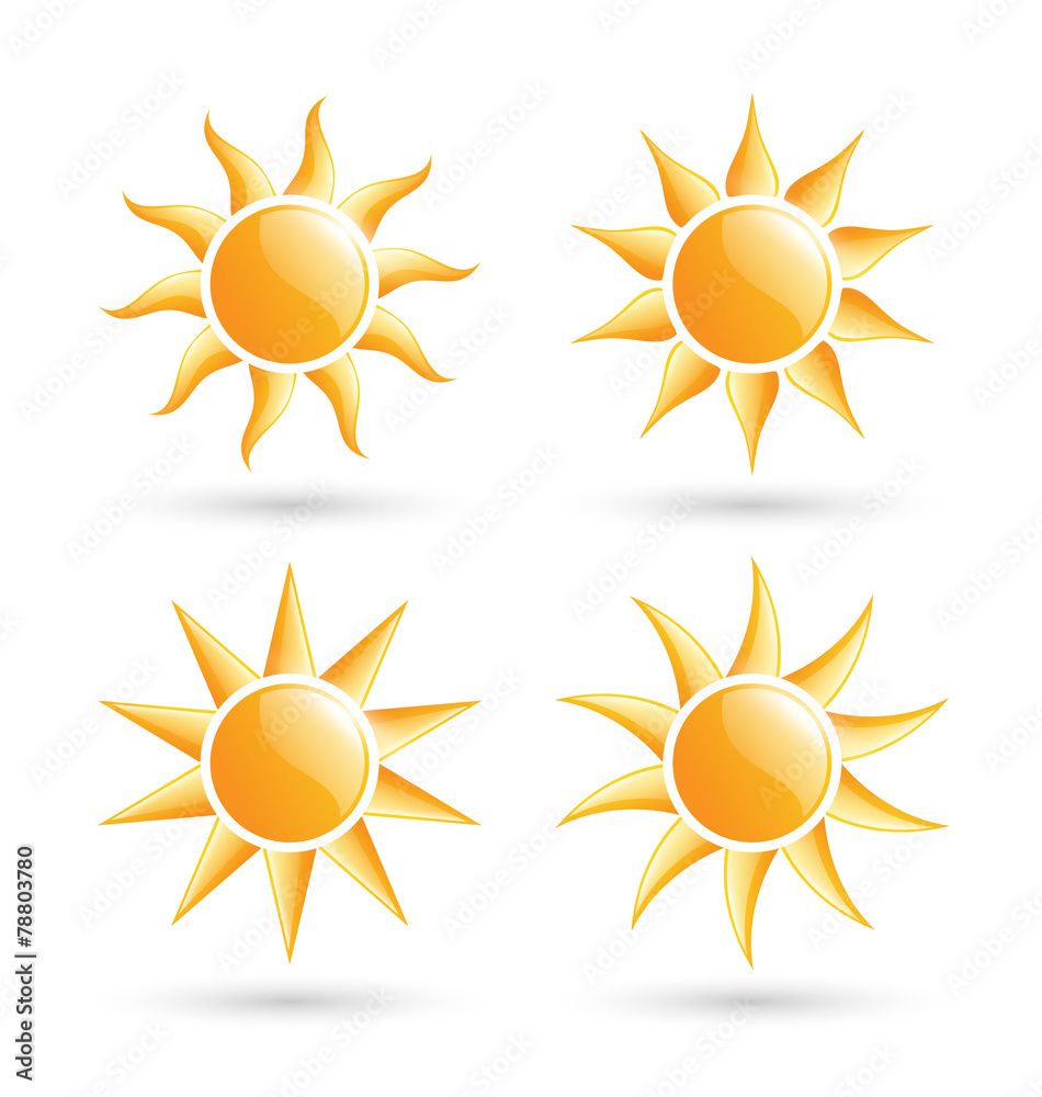 Three sun icons with shadow isolated on white background Three sun icons with shadow isolated on white background
