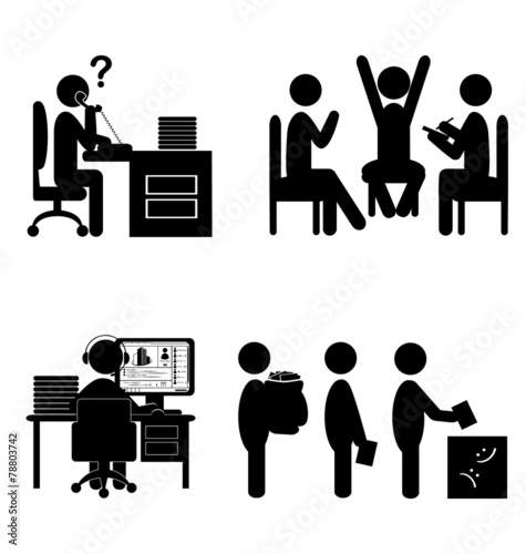 Set of flat office internal communications icons isolated on whi