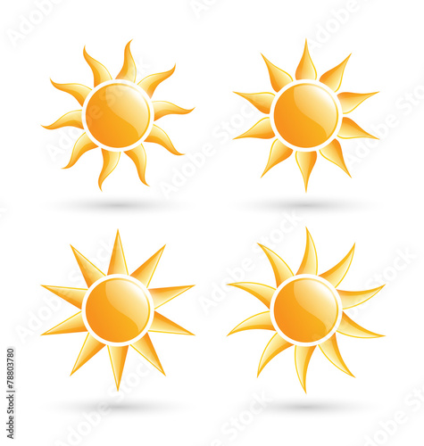 Three sun icons with shadow isolated on white background