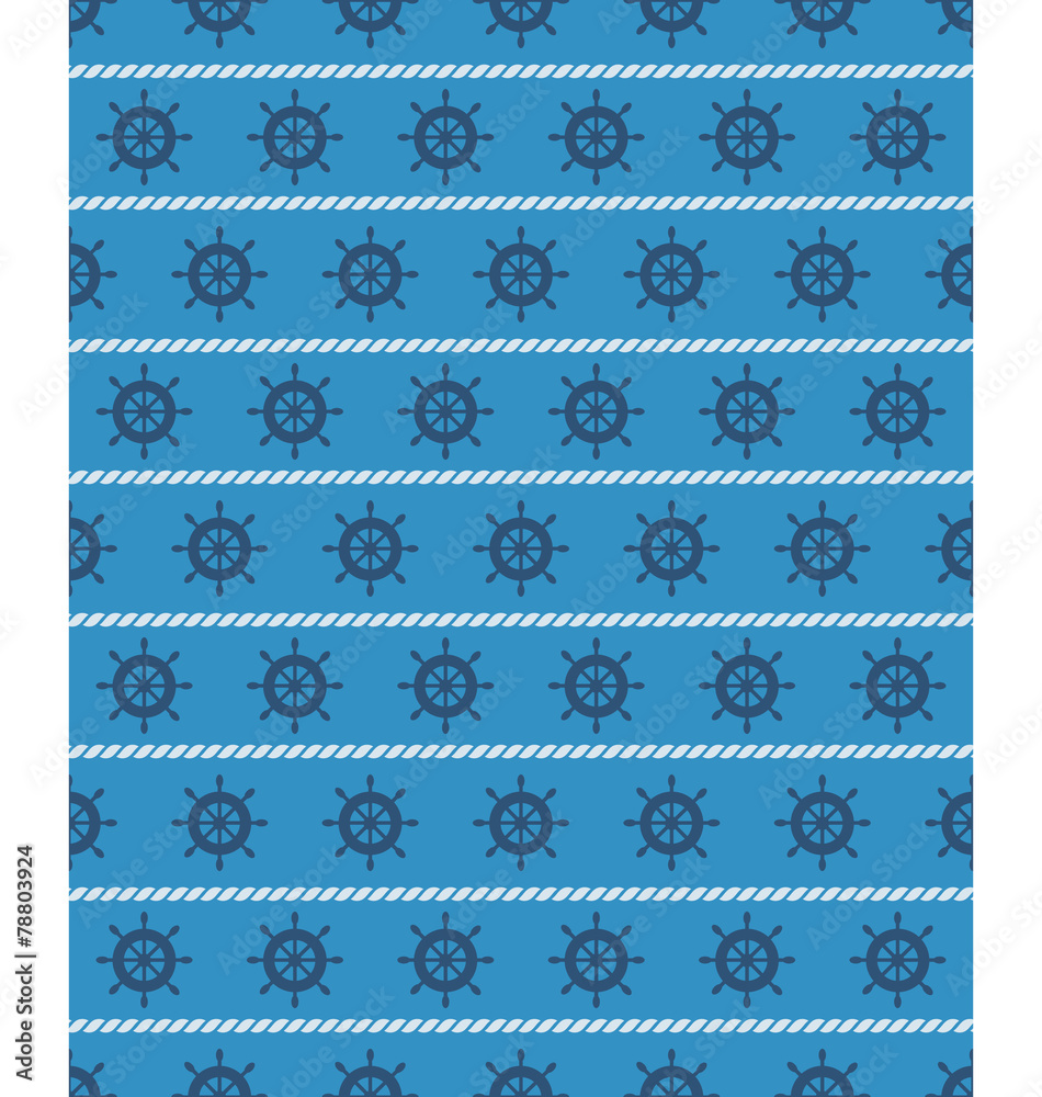 Seamless sea pattern. Blue wheel on light blue background