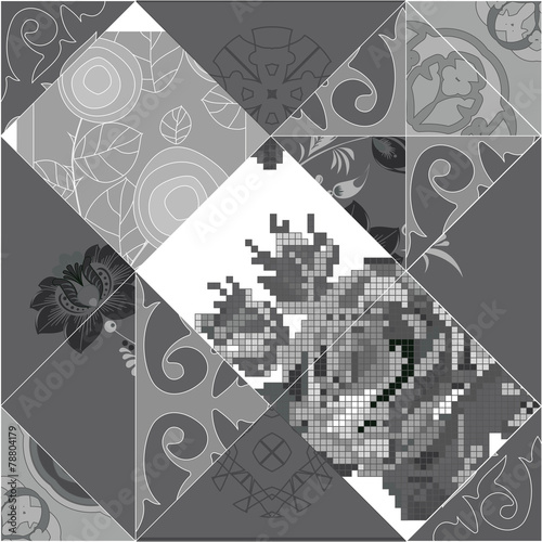 seamless patchwork pattern with flowers - stock vector