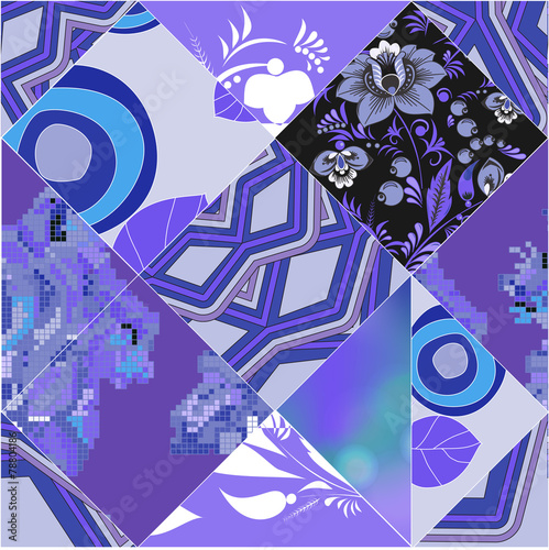 seamless patchwork pattern with flowers - stock vector