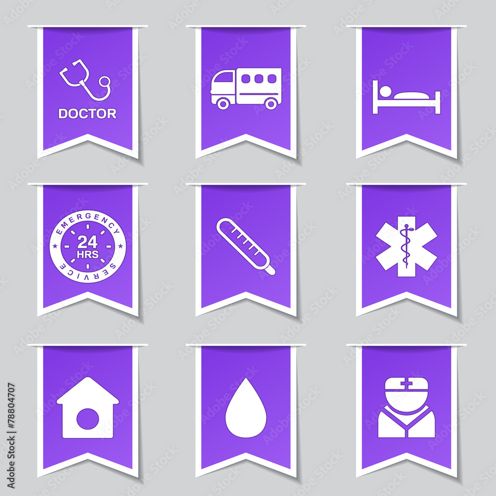 Hospital Health Label Vector Violet Icon Design Set 2