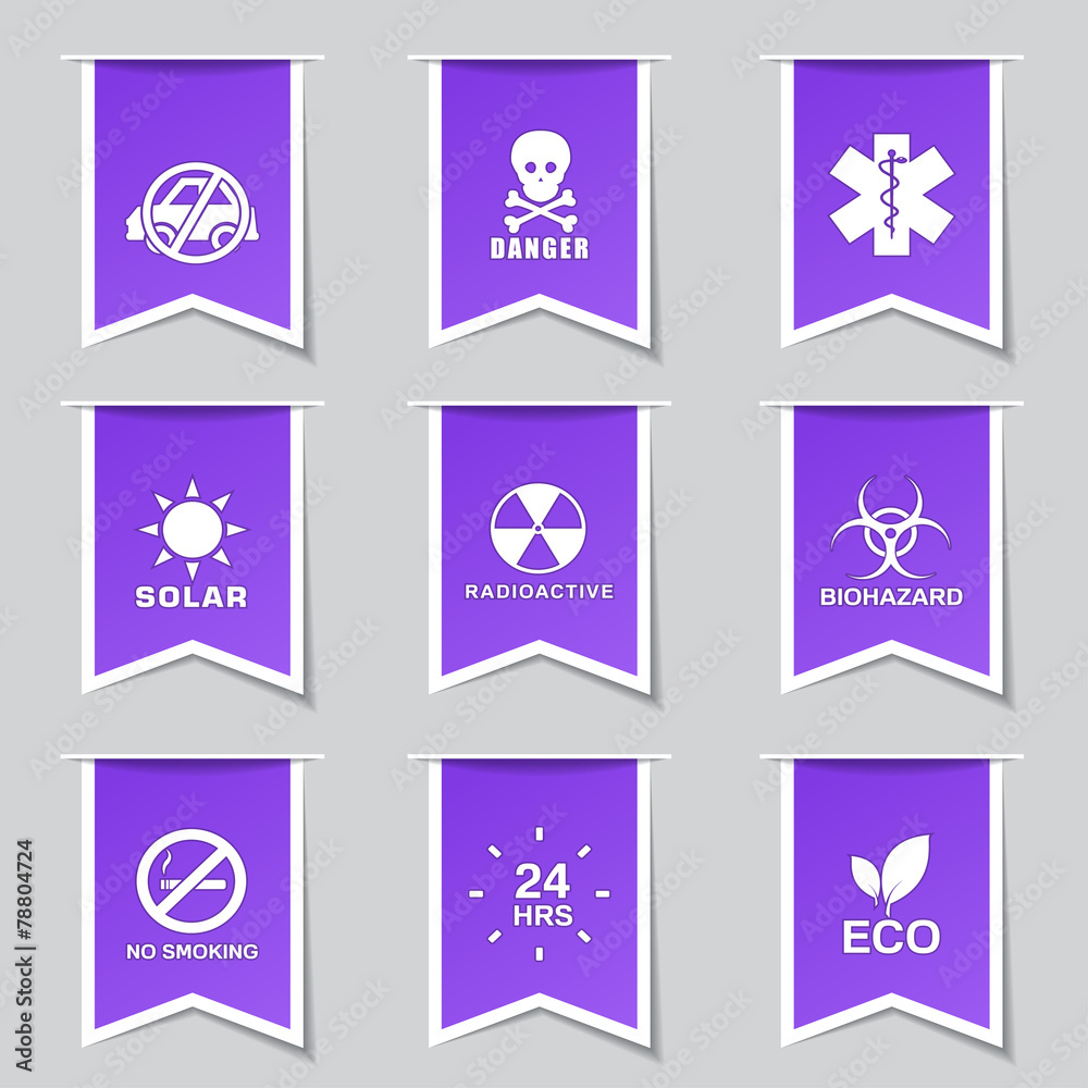 Warning Sign Label Vector Violet Icon Design Set Warning Sign Label Vector Violet Icon Design Set
