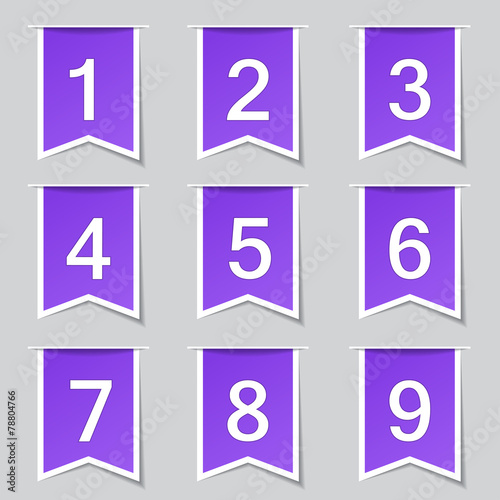 Numbers Counting Label Vector Violet Icon Design Set