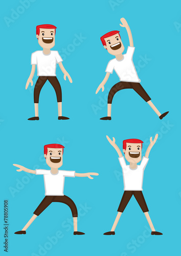Cartoon Man Warm-up Stretching Exercises