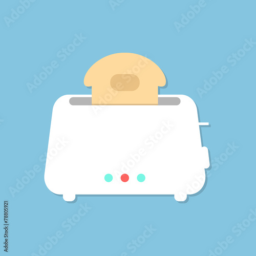 white toaster with shadow isolated on blue background