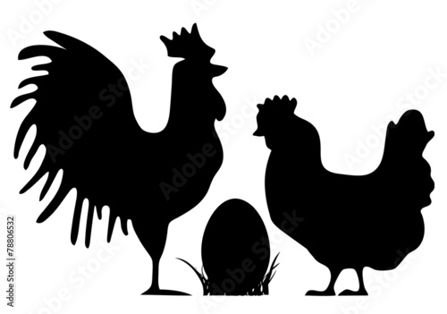 Cock, hen and Easter egg silhouettes