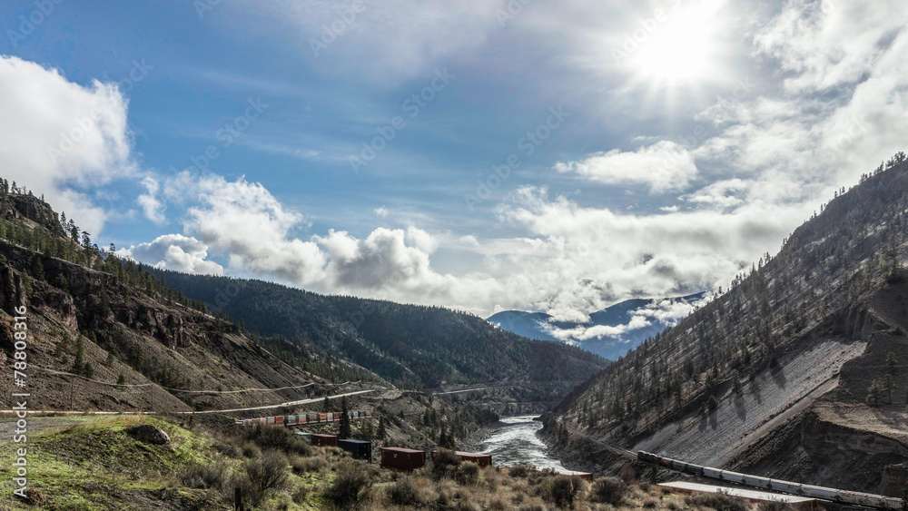 Trains on Both Sides of the River in the Fraser Canyon