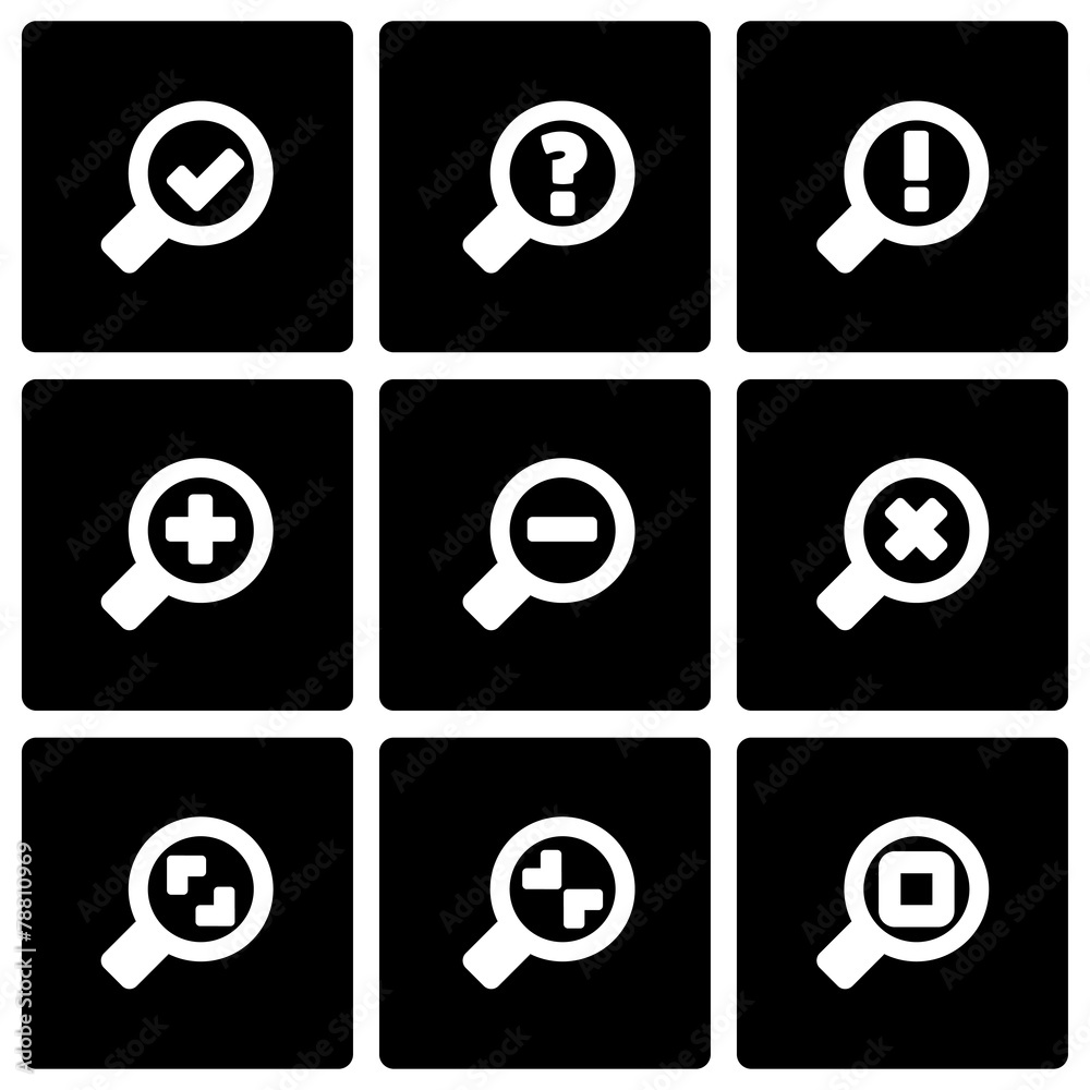 Vector black magnifying glass icon set Vector black magnifying glass icon set