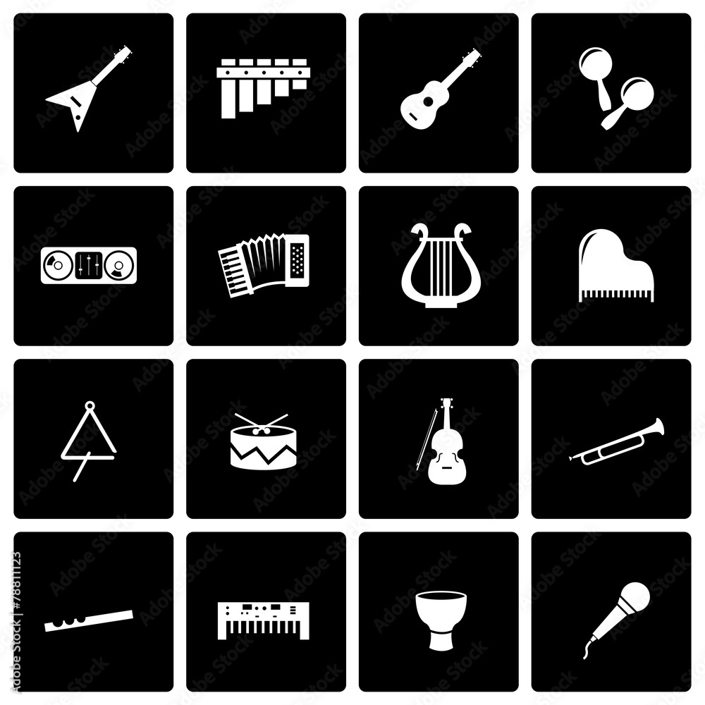 Vector black music instruments icon set Vector black music instruments icon set
