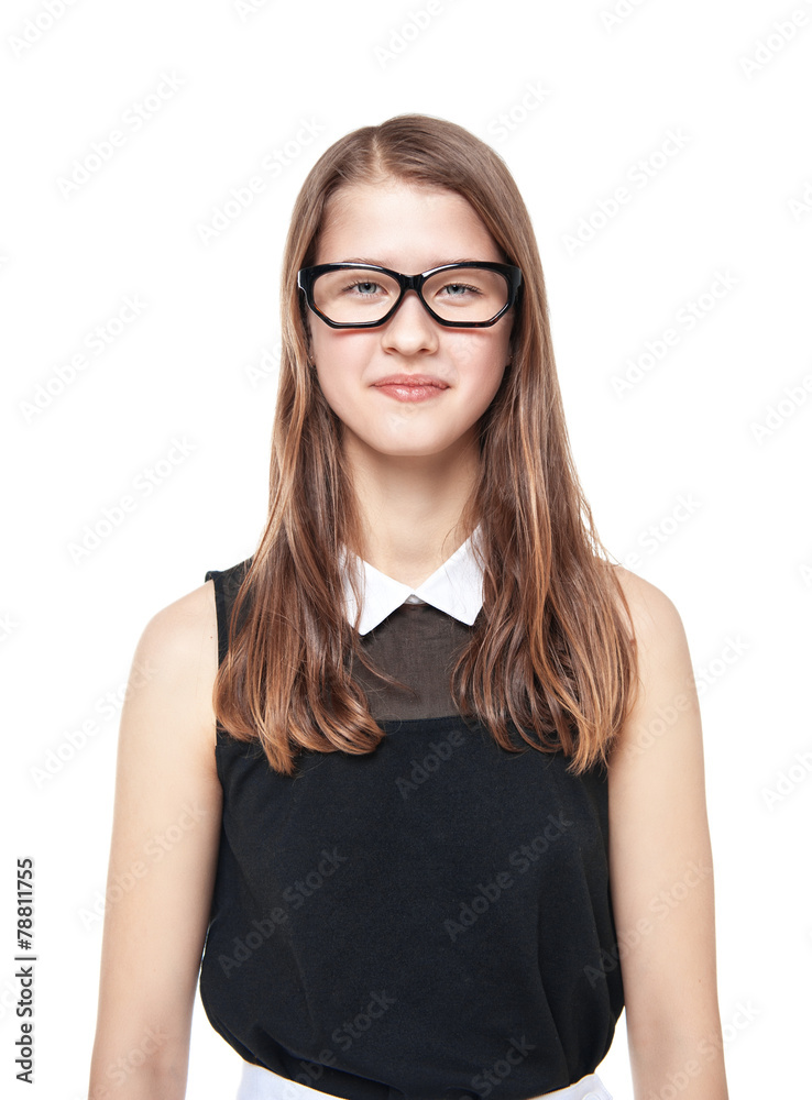 Smart beautiful teenager girl in glasses isolated