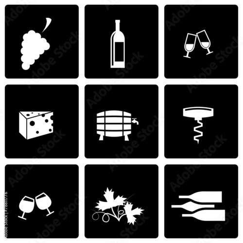 Vector black wine icon set