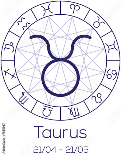 Zodiac sign - Taurus. Astrological symbol in wheel.