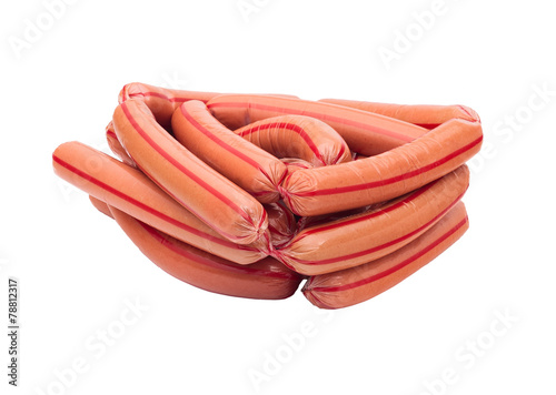 some  boiled sausages  on white background