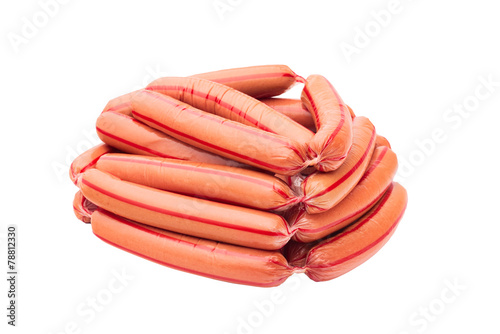 some  boiled sausages  on white background