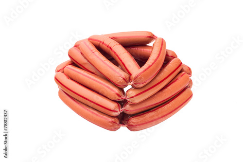 some  boiled sausages  on white background
