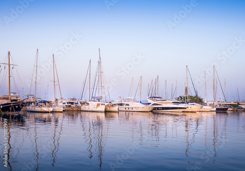 White yachts in the bay of Athens, Greece.