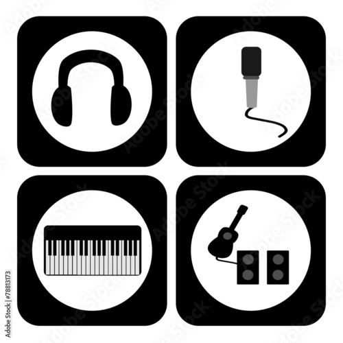 Music Symbol, Piano microphone guitar and earphone vector