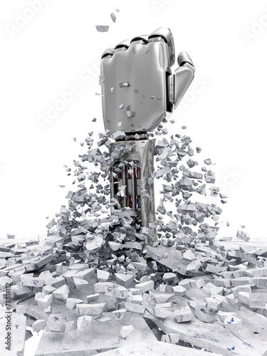 Φωτογραφία Metal Robotic Hand Breaking Through From Concrete Wall