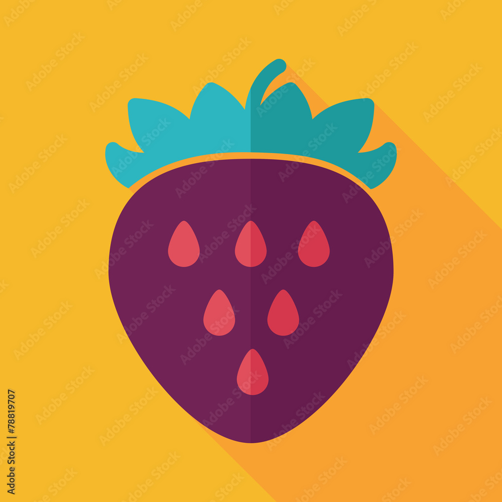 Fototapeta premium Strawberry flat icon with long shadow