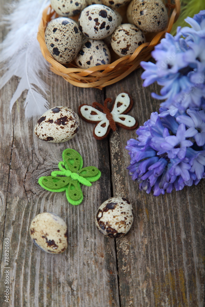 Easter composition with quail eggs and hyacinth Easter composition with quail eggs and hyacinth