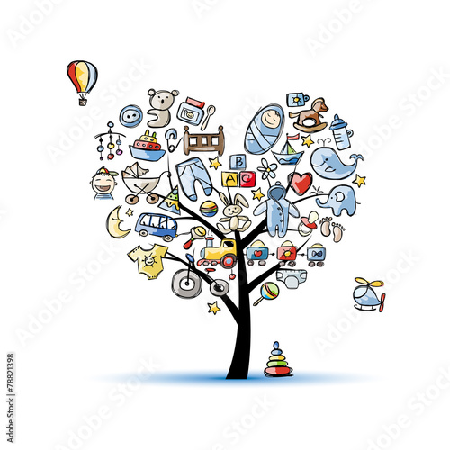 Heart shape tree with toys for baby boy
