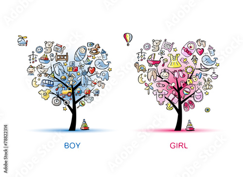 Heart shaped trees design for baby boy and girl