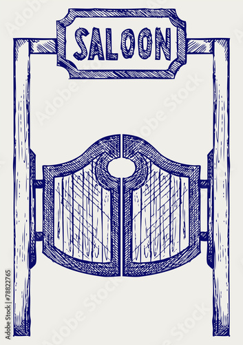 Old western swinging saloon doors. Doodle style
