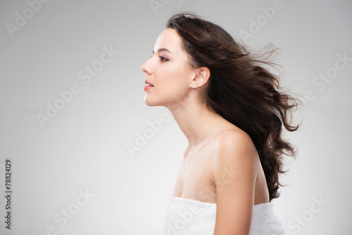 Woman with perfect skin and long hair