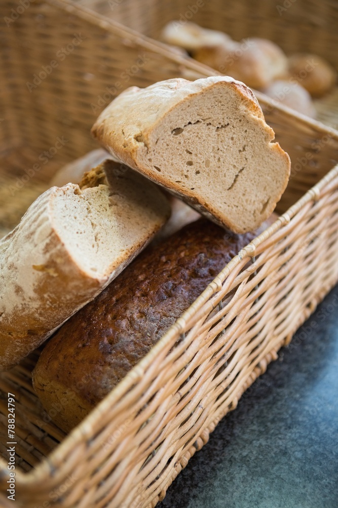 Close up of basket with sliced breads