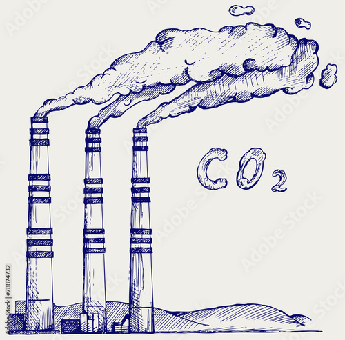 Emission from coal power plant. Co2 cloud