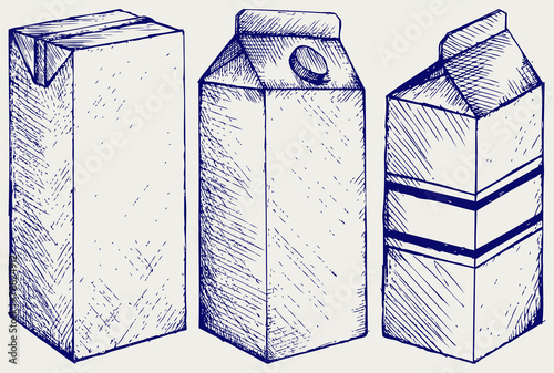 A set of boxes for milk and juice. Doodle style