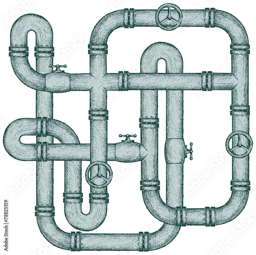 Maze of metal pipes. Doodle style