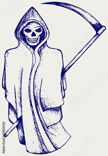 Hand inked grim reaper. Doodle style
